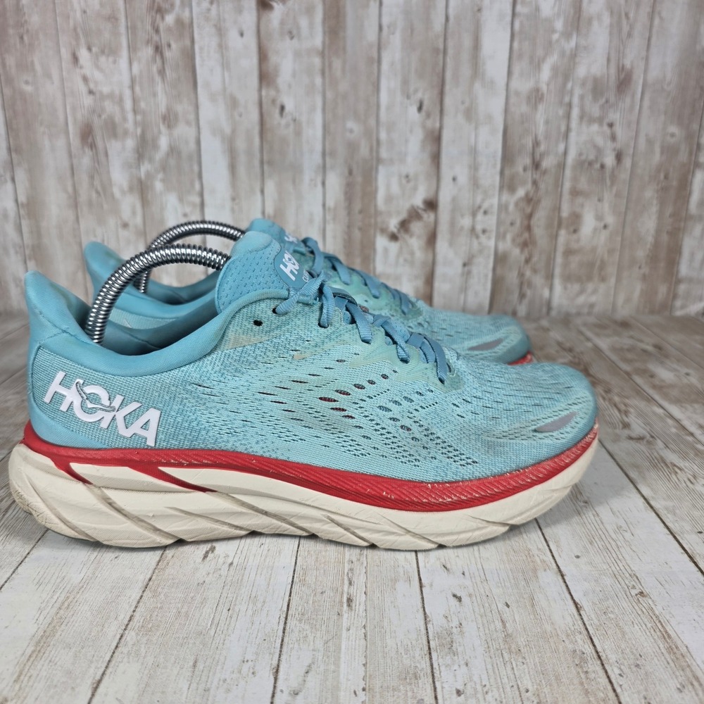 Hoka Clifton 8 Womens Running Shoes Blue Red Comfort‎ Athletic Sneakers